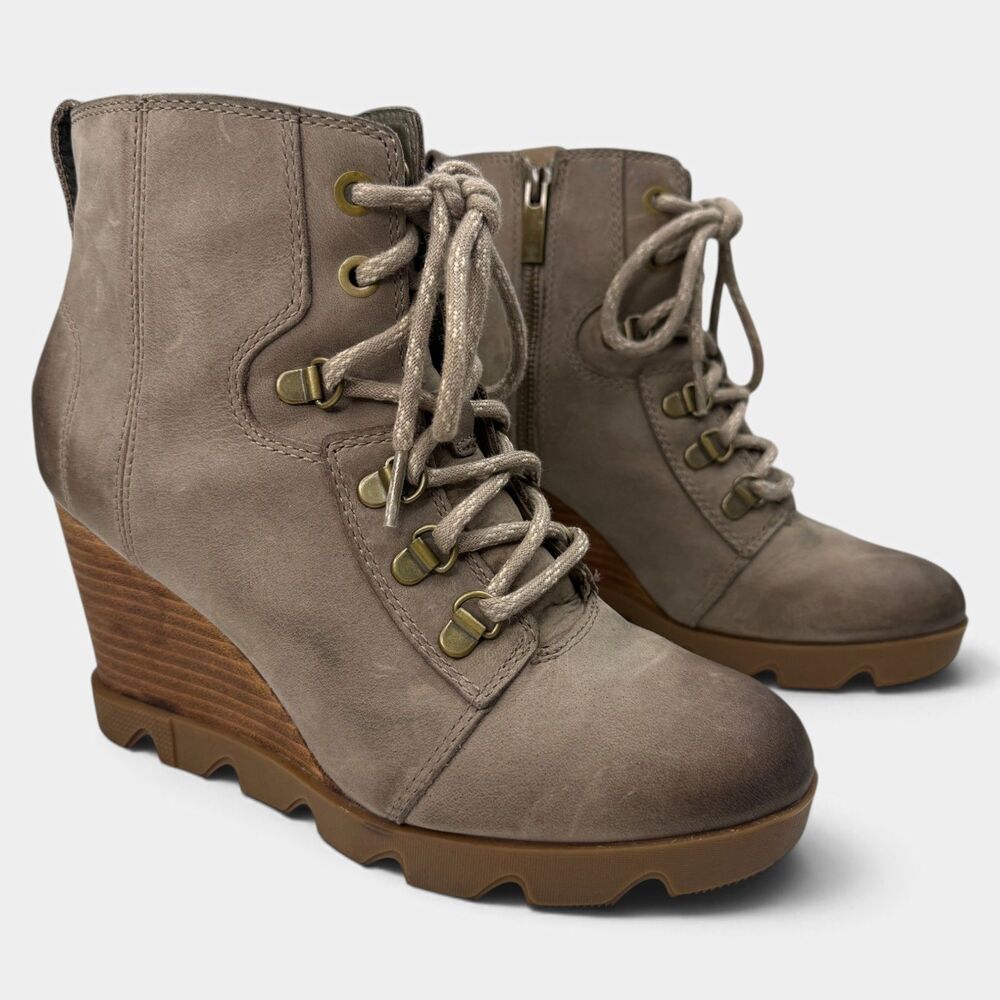 Sorel Joan Uptown Lace Wedge Booties Women's 8 Khaki II